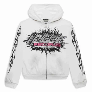 Hellstar Records Glitter Zip White Hoodie